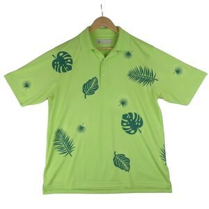 Donald Ross Polo Shirt Mens M Green Leaf Print‎ Tropical Outdoors Vacation Golf